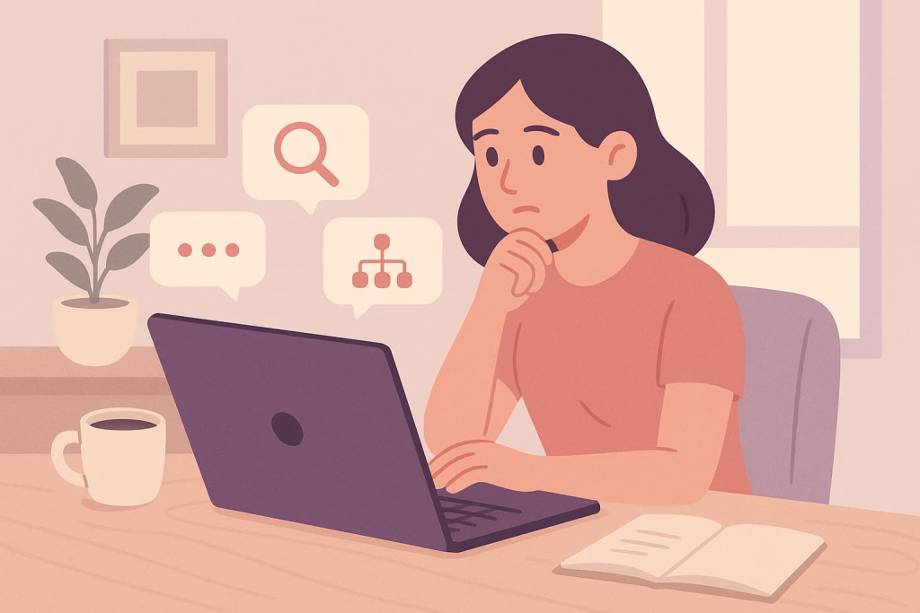 persona reflexionando sobre cuál es el portal de empleo remoto adecuado para ella