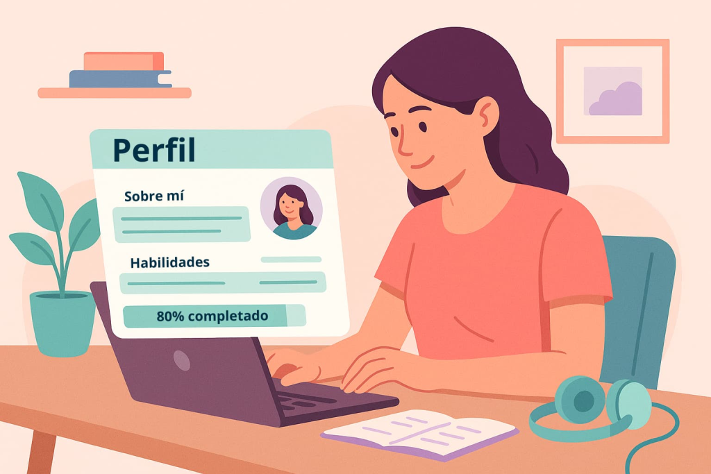 persona creando su perfil profesional en una plataforma de empleo remoto recomendada por expertos