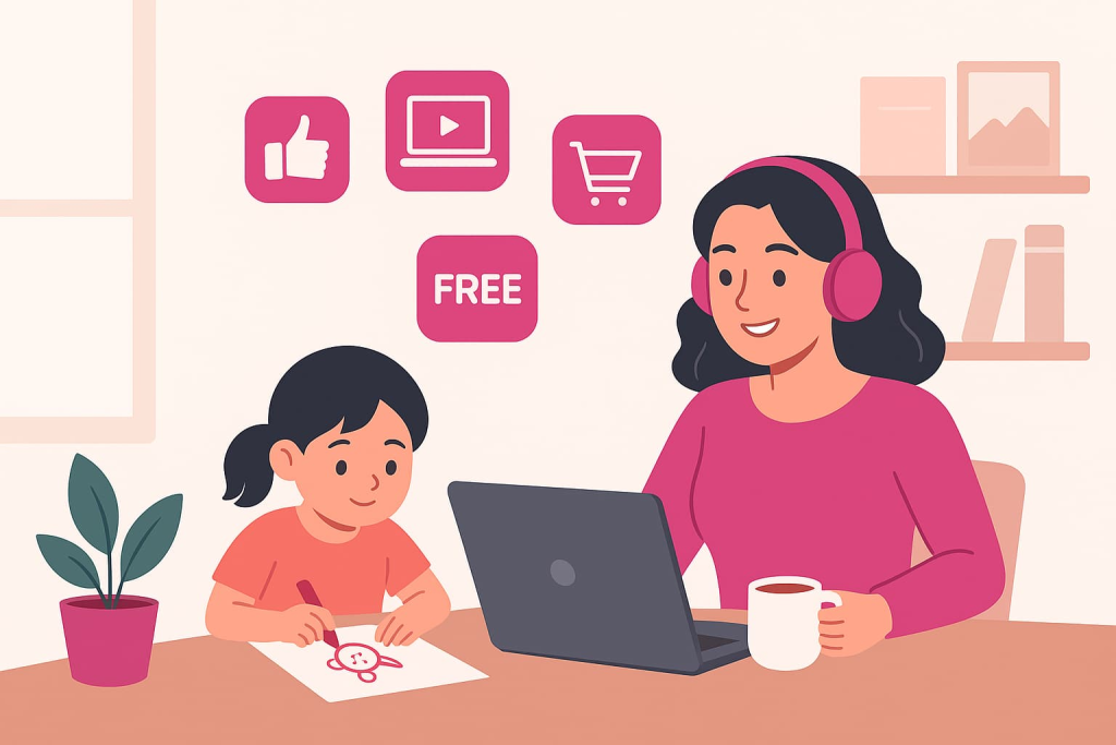 oportunidades digitales para mamás solteras desde casa trabajando con laptop
