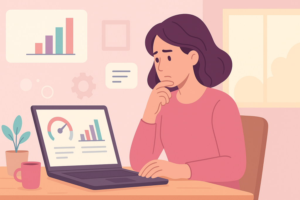 “mamá evaluando sus habilidades digitales”