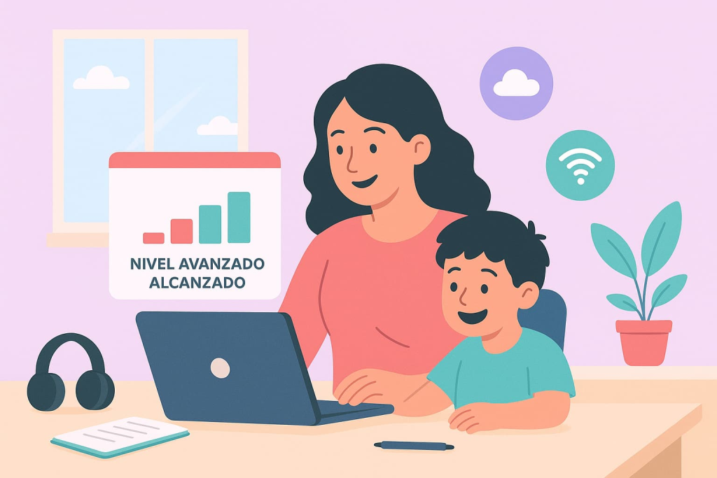 mamá trabajando online sin descuidar a su hijo.