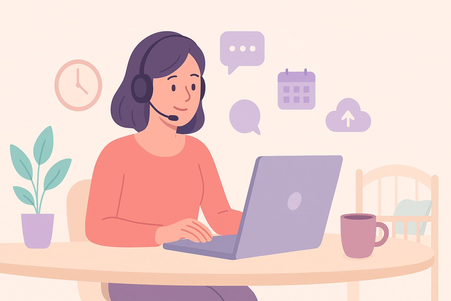 mamá profesional atendiendo clientes remoto con herramientas digitales