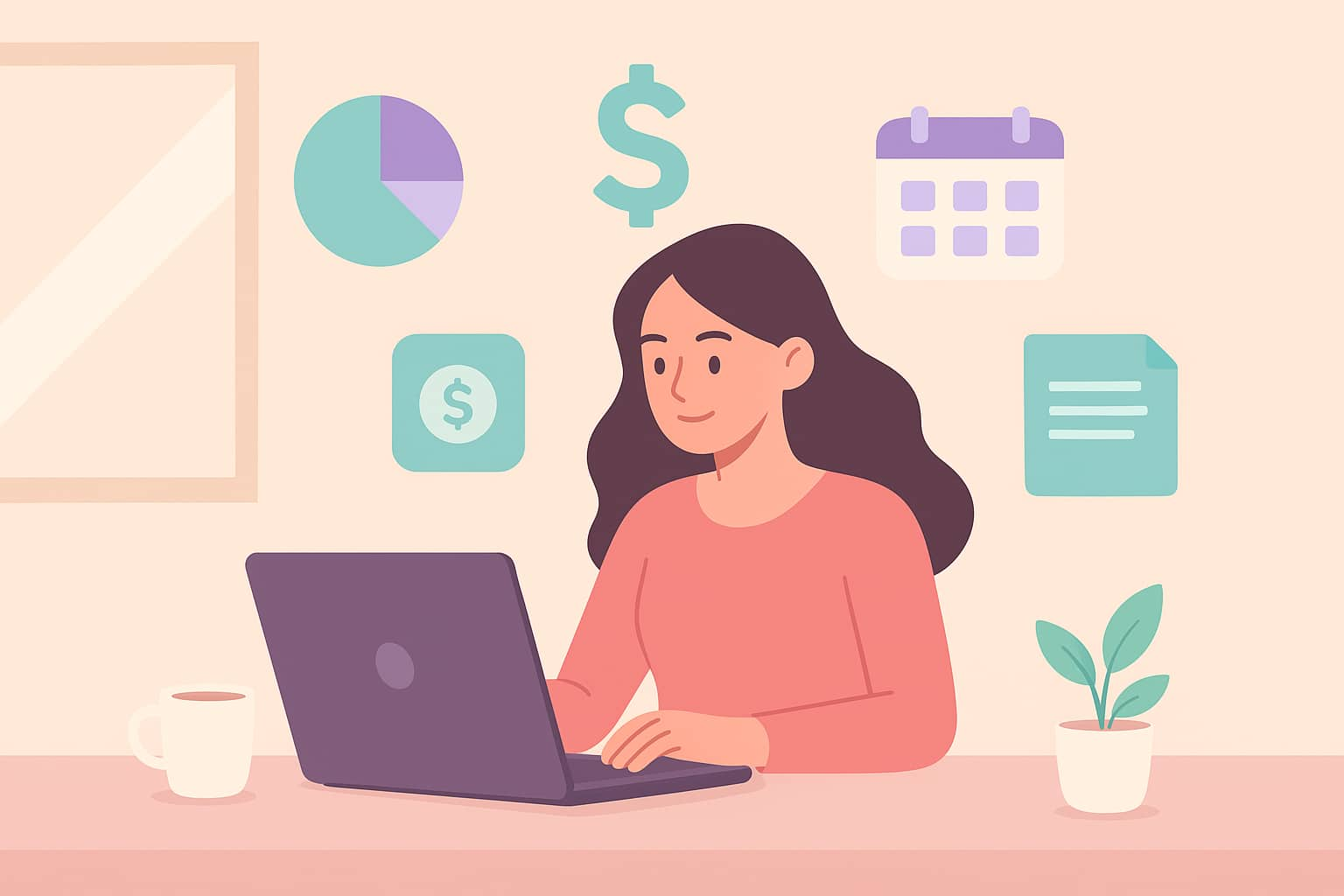 mujer joven organizando su presupuesto como freelancer digital