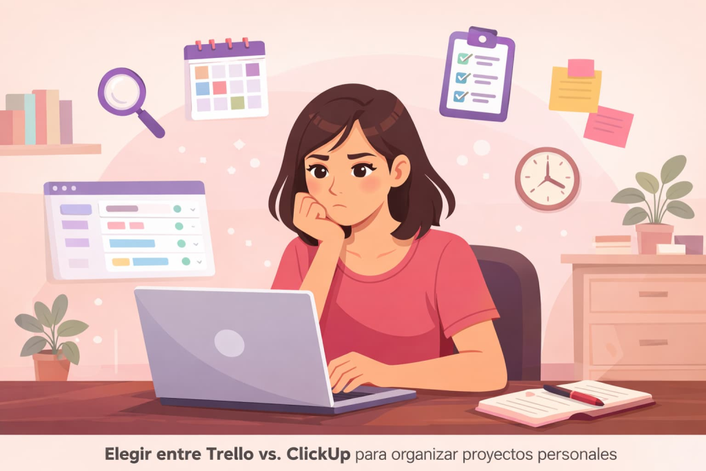 Productividad y organización usando Trello o ClickUp según el proyecto